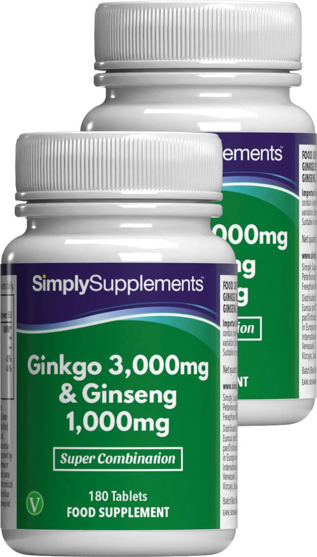 Ginkgo Biloba 3.000mg & Ginseng Coreano 1.000mg – Integratore Naturale ad Alta Potenza – 360 Compresse Vegane – Scorta per 4 Mesi – SimplySupplements