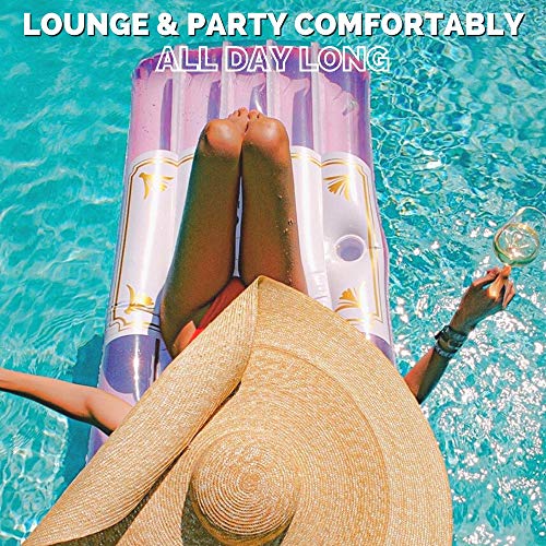 Swimline Original Rosé Classic Edition Inflatable Floating Lounger Pink | With Integrated Cupholder | Comfortable Ribbed Style Base | For Kids & Adults | Reflective Tanning Design | 94 X 28 Inches #TOP4