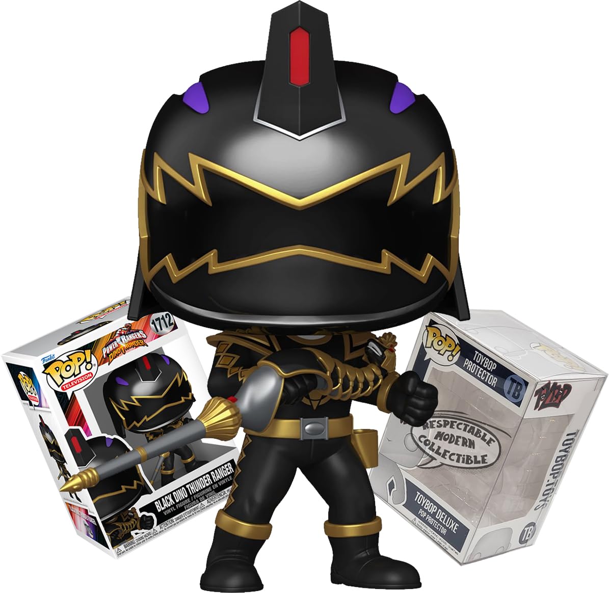 Funko Pop Black Ranger Dino Thunder con bastón y estuche Pro-Deluxe de colección