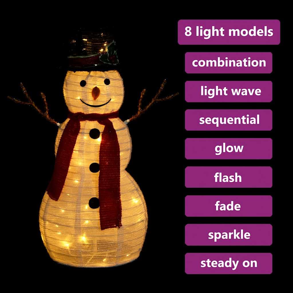 LED Schneemann Weihnachtsfigur 60 cm für Innen und Außen, Weihnachtsdeko mit 60 LEDs, 8 Lichtmodi, Stoff Deko-Figur für Weihnachtsstimmung, weiß