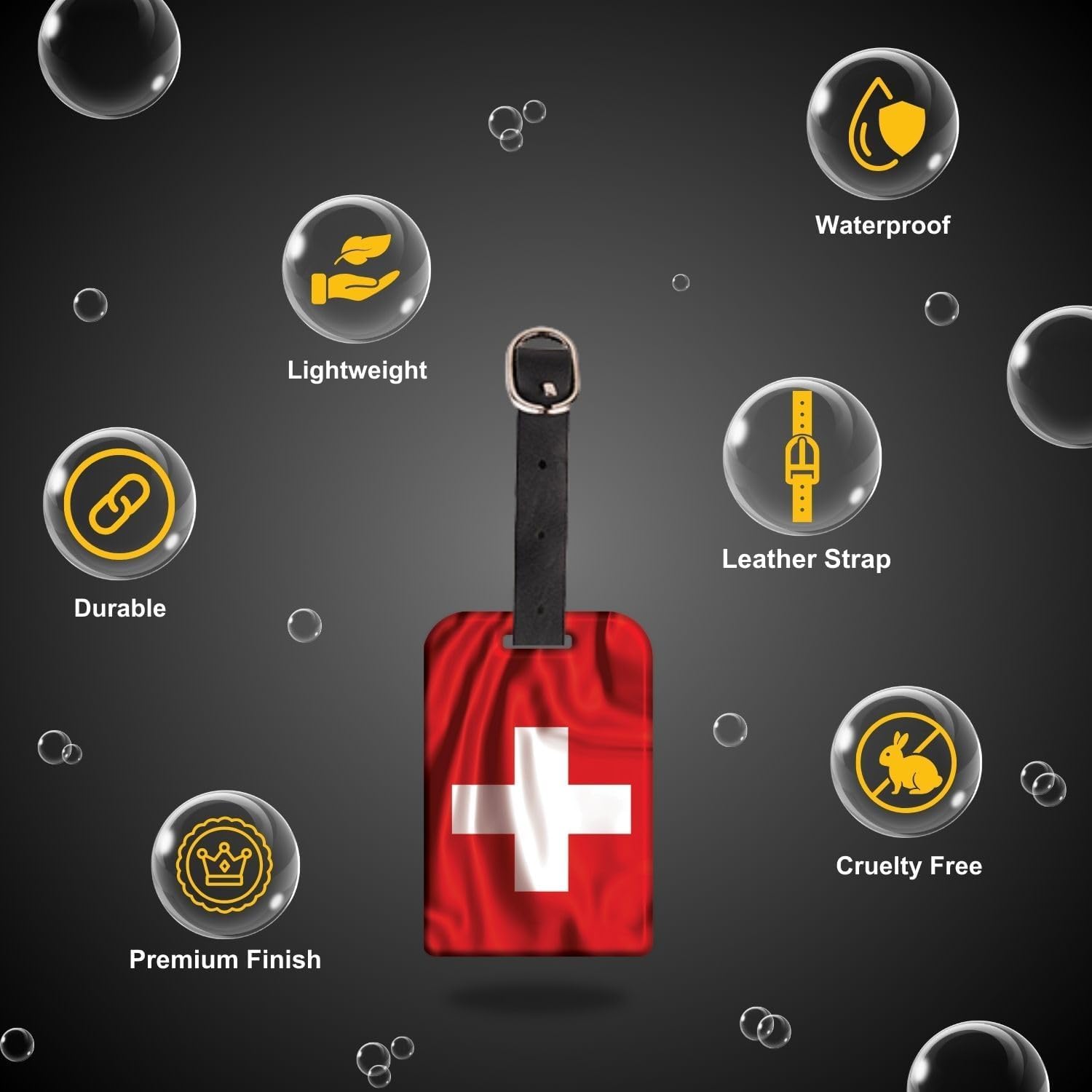 tag8 Lot de 6 étiquettes de bagage intelligentes avec drapeau suisse | Identification tendance | Étiquette de valise | Étiquette numérique tendance | Conforme aux normes des compagnies aériennes SITA