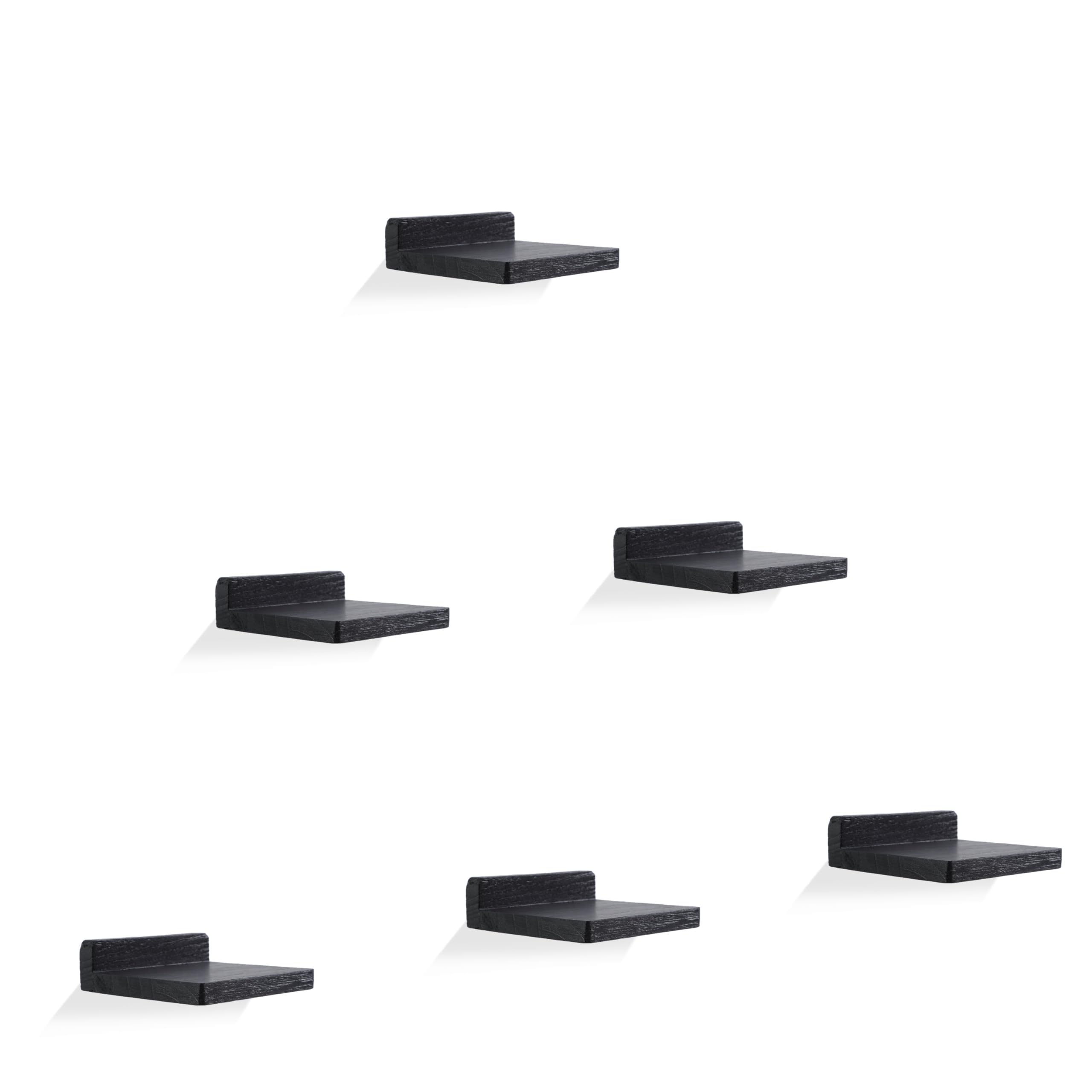 MIHORLIFE Small Floating Shelves, 12.7x12.7x4CM, Mini Wooden Wall Square Shelf, Hanging Shelf Decoration for Small Objects, Bedroom, Living Room, Set of 6(Rustic Black)