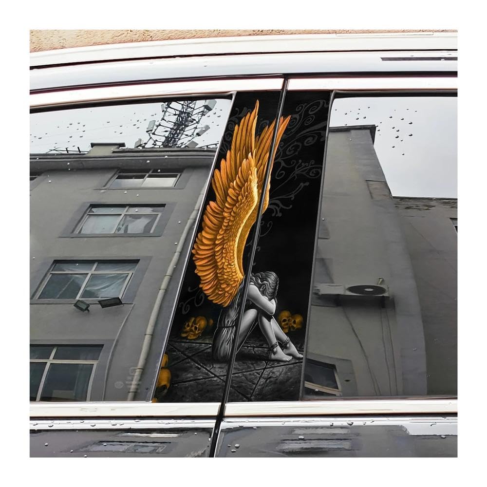 Bertdcx Girls One Color Golden Wing Car Decal Waterproof Vinyl Self Adhesive Door B-Pillar Decoration Anti Scratch Auto Parts