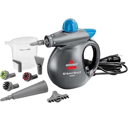 BISSELL Steam Shot Omni Pressurized Handheld Multi-Surface Natural Portable Steam Cleaner with 7 tools for tile, grout, windows, bathrooms, kitchen, auto