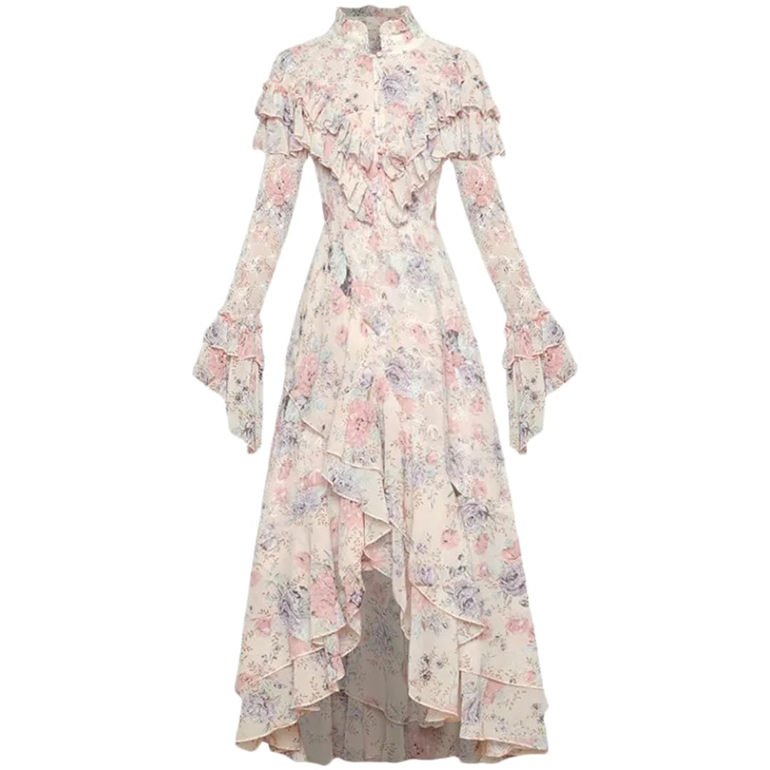 Disimlarl Abito lungo asimmetrico da donna con stampa floreale con colletto alla coreana abito midi aderente