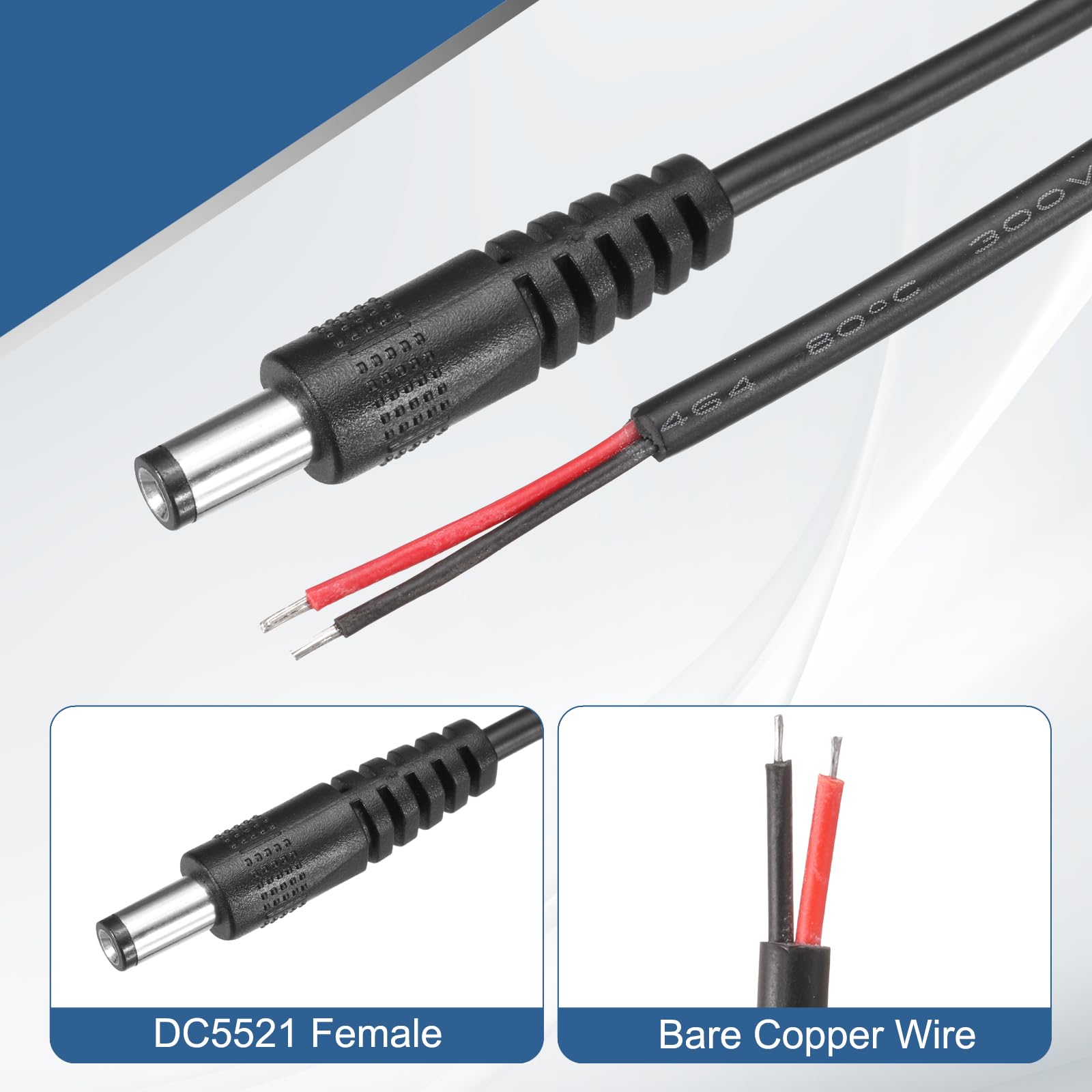 3 Cavi DC Pigtail Femmina 3.5x1.35mm – Estremità Aperta, Rame E PVC, 50 Cm, Per Riparazioni E LED
