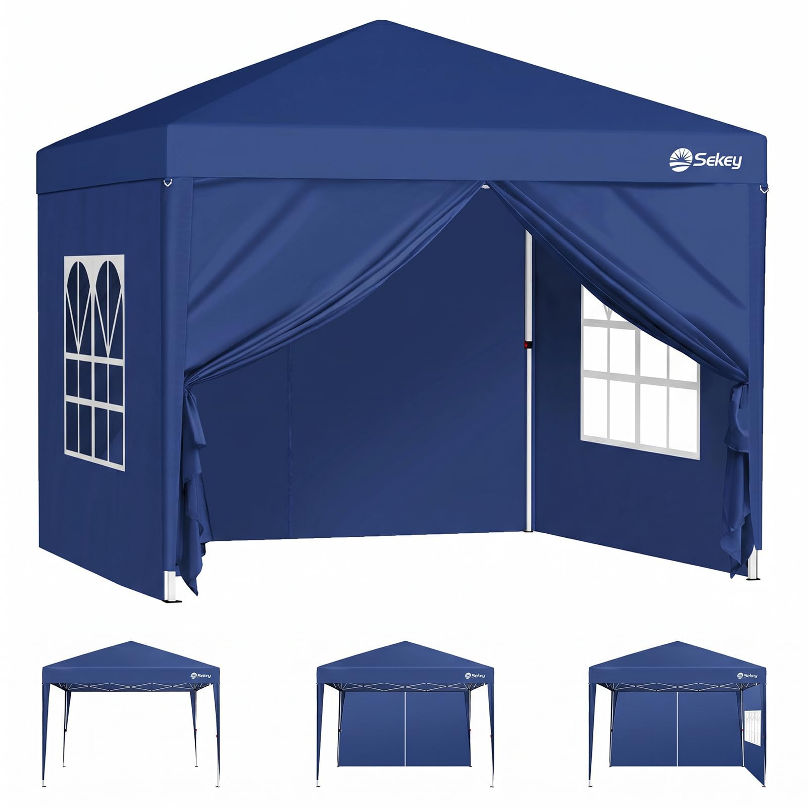Sekey Pop Up Gazebo with Sides 2m x 2m, Heavy Duty Gazebo with Carry Bag, Instant Setup, Waterproof 1000mm - Marquee Garden Party Tent Outdoor, (Navy, 2x2 with Sides)