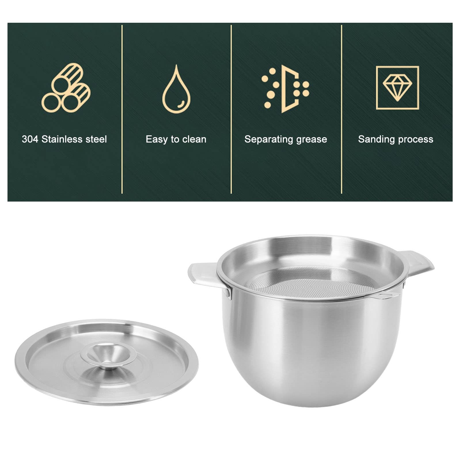 Pot de Filtrage et Stockage d'Huile Alimentaire en Acier Inoxydable 2.8 Litres, Équipé d'une Crépine Filtre pour Huile de Friture et Graisse de Cuisson, Récipient de Conservation Pratique Argenté