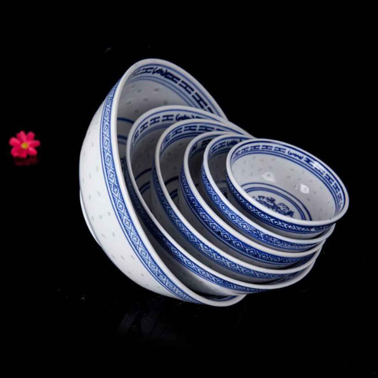 HH-CC Bol Ensemble de 6 Petits Bols à Riz Bleus et Blancs Décorés en Porcelaine Orientale Chinoise Bol Dia & Profond Motif Riz en Céramique Qualité Garantie,5 in/12.5CM