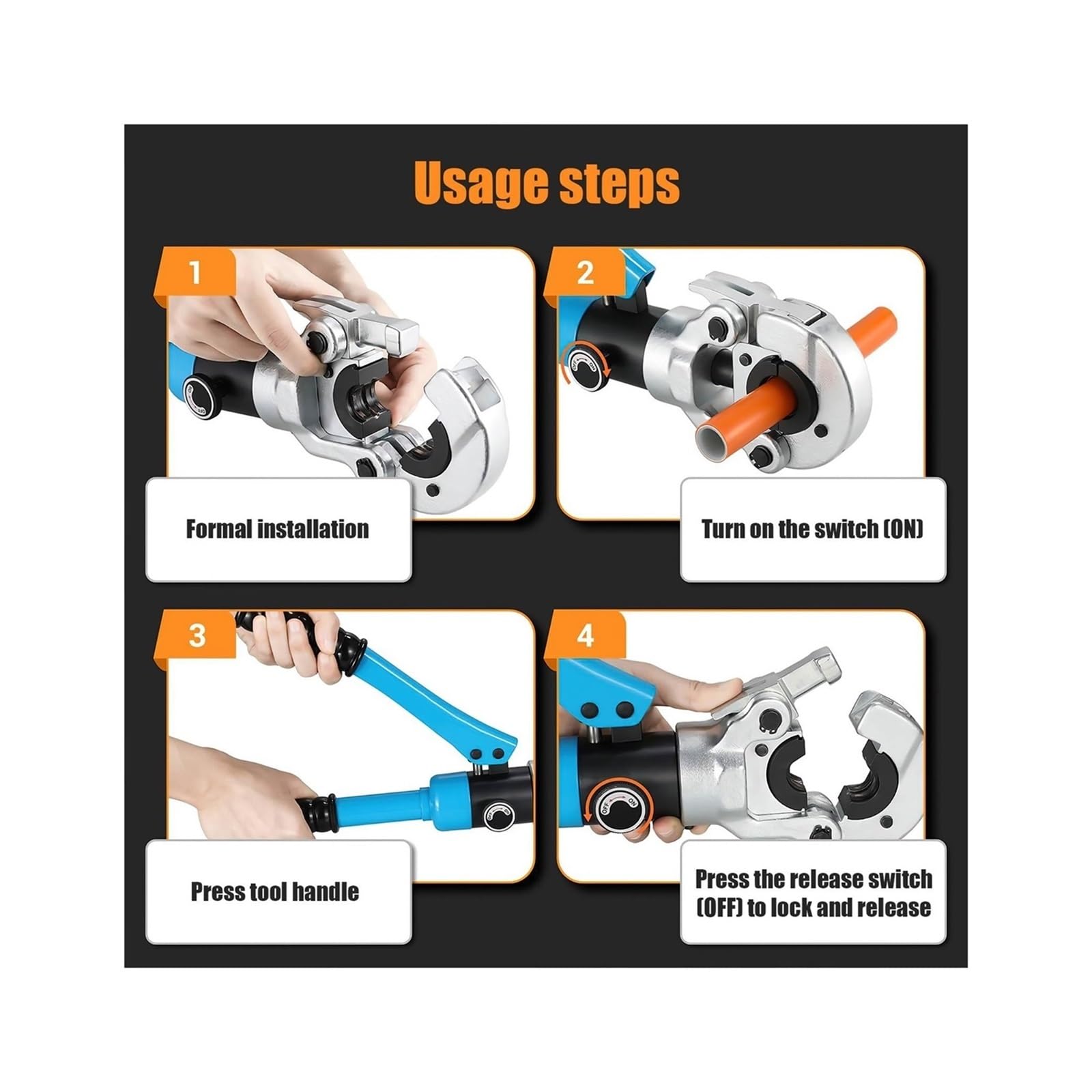 Expansor de tubo, Tubo Pex Hidráulico De Rotación 360 ​​°, Herramienta Prensado Tubos Plástico Y Aluminio, Mandíbulas TH, Kit Abrazadera Presión Plomería For Tuberías Calefacción Suelo