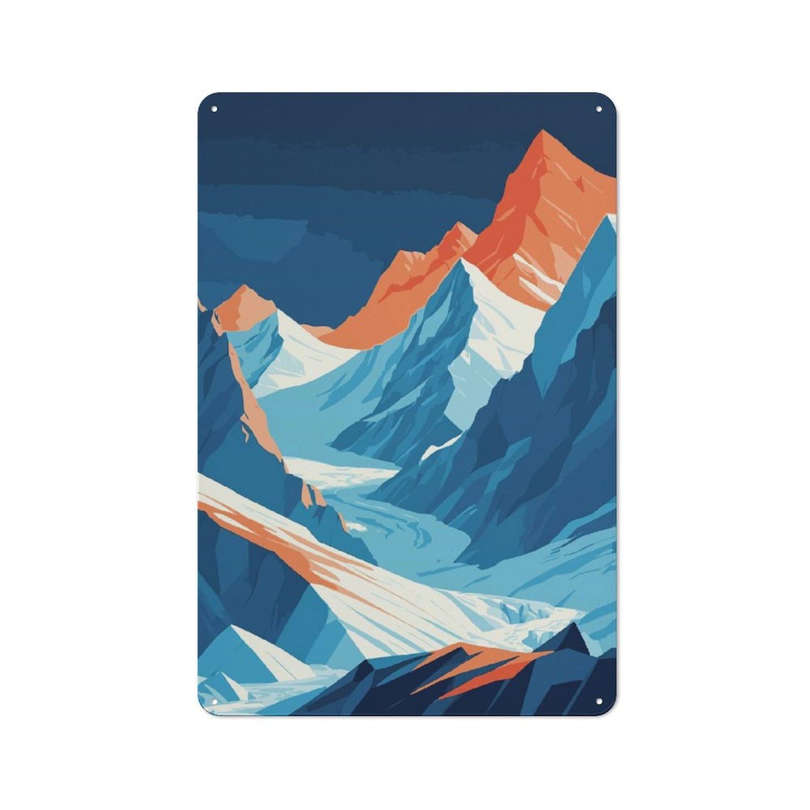 Junmoney Style-20 Mountain Landscape Vector Illustration Retro Metal Plaque 30X20cm For Living Room Or Hallway, Suited To Hallway Decor Fans
