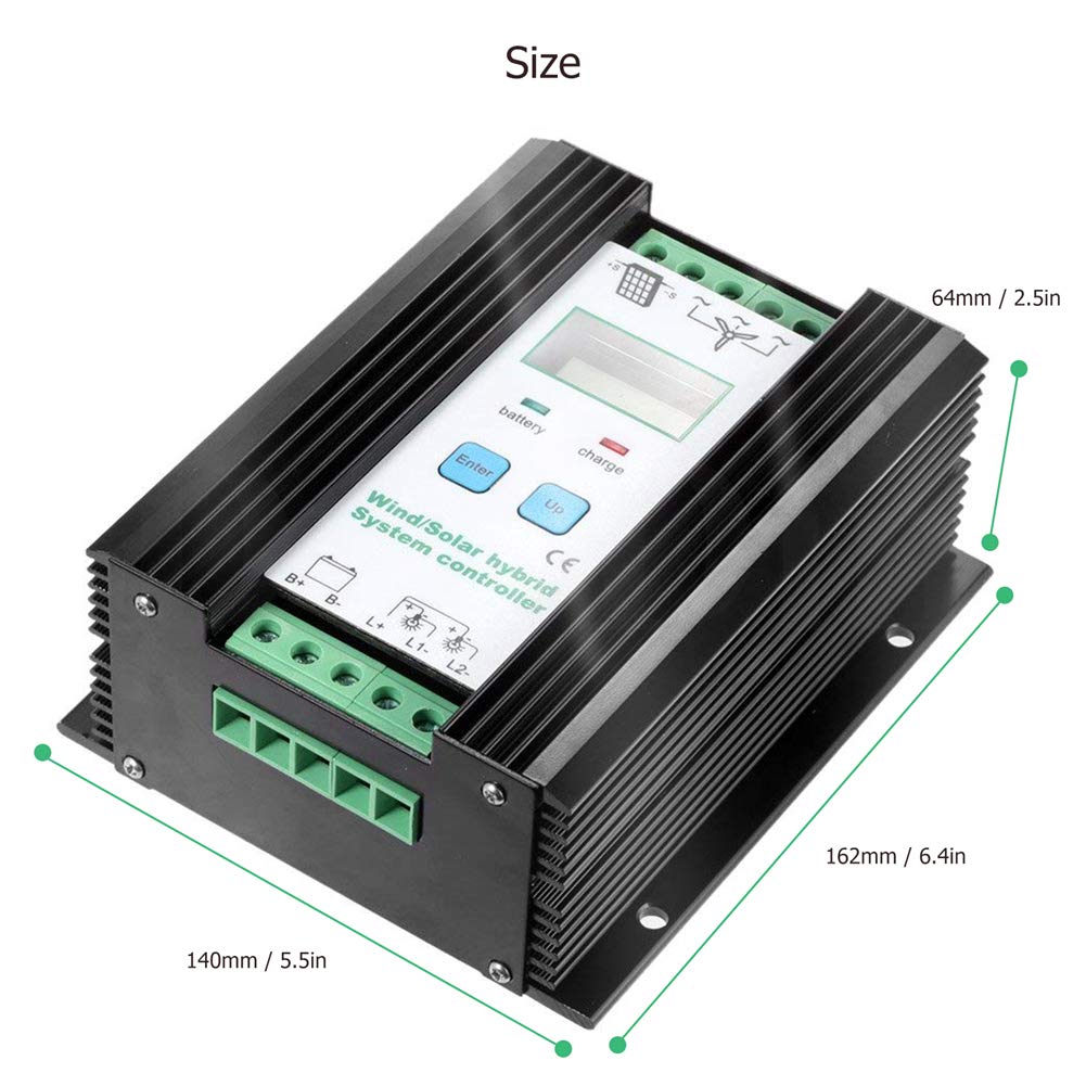 SolaMr 1000W PWM Regolatore di Carica Solare Ibrido 12V/24V Regolatore di Carica Ibrida del Vento con Display LCD - Solare: 400W + Vento: 600W