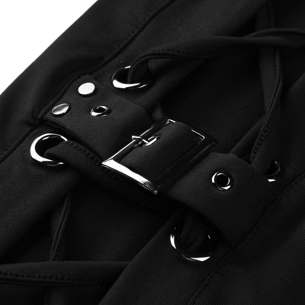 Womens Plus Size Gothic Pants Criss Cross Lace Up Buckle Strap Skinny Leggings Juniors Ladies Steampunk Trouser