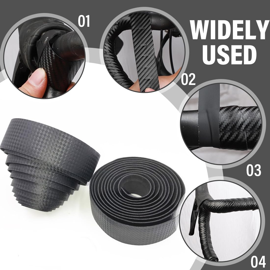 2 Rotoli Nastro Manubrio Bici, PU Antiscivolo con Effetto Carbonio, Adesivo e Confortevole, per Bici da Corsa, Gravel e Mountain Bike