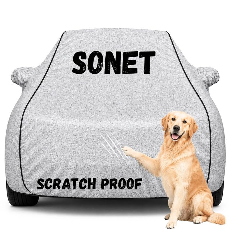 Image of Pure Fabric Silver 100% Waterproof Sonet Car Cover | Polyester Car Body Cover for Rain & Sun | UV Protection, Dustproof, Scratch Resistant, Windproof, Heat Resistant, Custom Fit