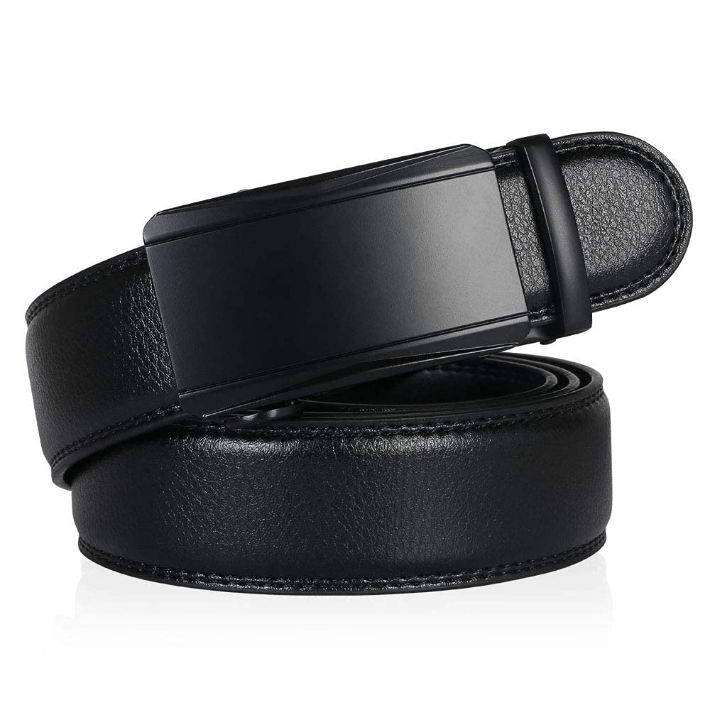 flintronic ® Cintura da Uomo in Pelle con Fibbia Automatica, Moda Cintura a Cricchetto 3.5cm * 130cm, con Portachiavi e Confezione Regalo