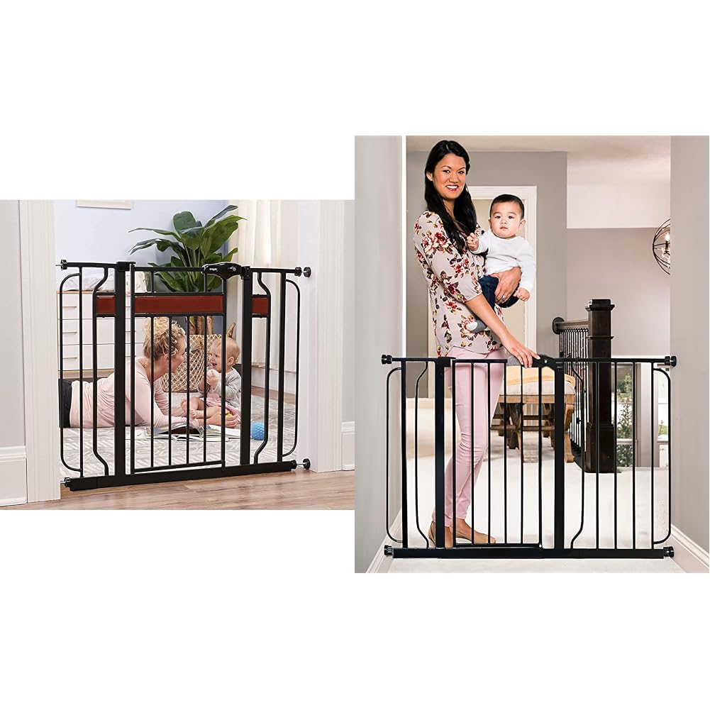 Regalo Home Accents Extra Wide Walk Thru Baby Gate & Easy Step 49-Inch Extra Wide Baby Gate, Includes 4-Inch and 12-Inch Extension Kit, 4 Pack of Pressure Mount Kit and 4 Pack of Wall Mount Kit, Black