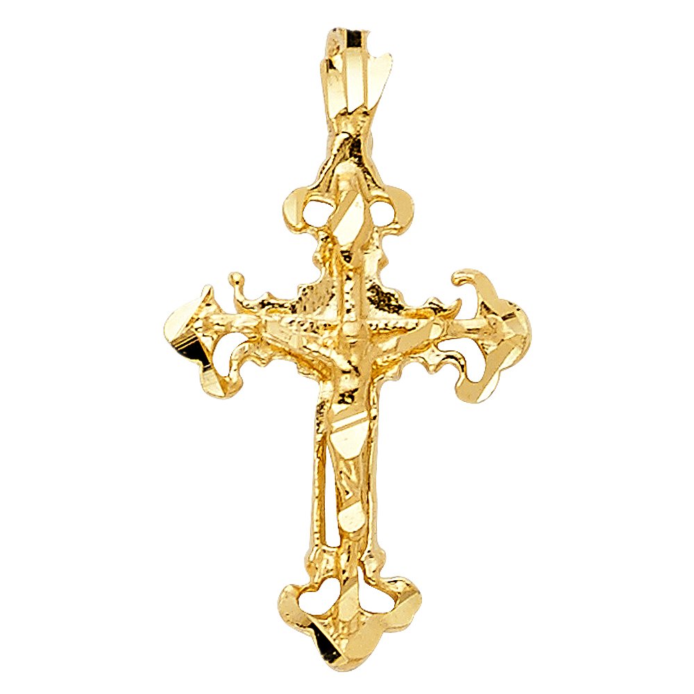 14k REAL Yellow Gold Religious Crucifix Jesus Cross Charm Pendant