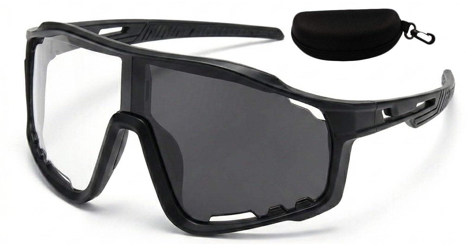 HUFENYU UV400 Photochromic Polarized Safety Glasses Impact Resistant PC Lens Transition Sunglasses(Black)