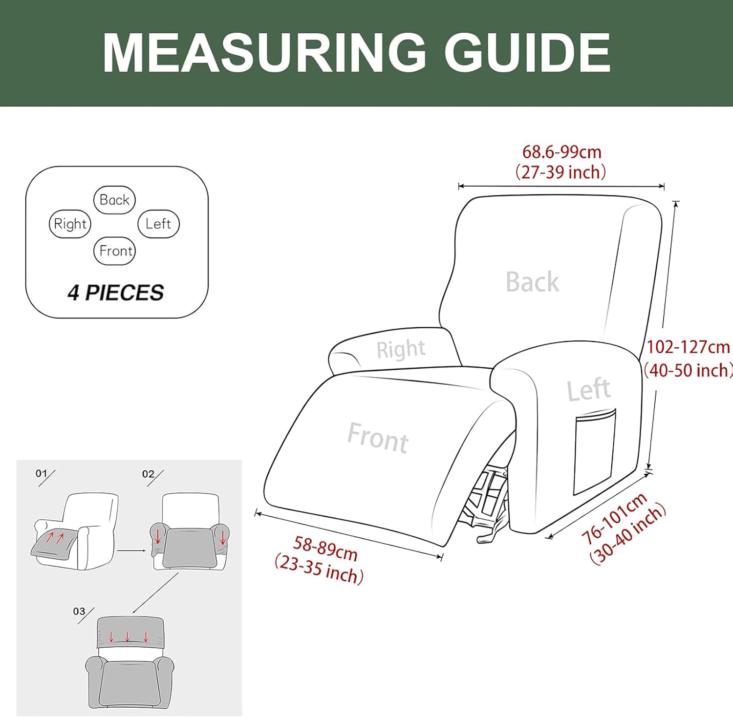 HAOYONG Recliner Chair Covers Stretch Recliner Slipcovers Washable Lazyboy Recliner Cover 4 Pieces Covers for Recliners 1 Seat Recliner Couch Covers Furniture Protector Prevent Stain and Pets Hair