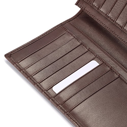Image of HISCOW Bifold Long Wallet with 15 Credit Card Slots - Italian Calfskin (Coffee)