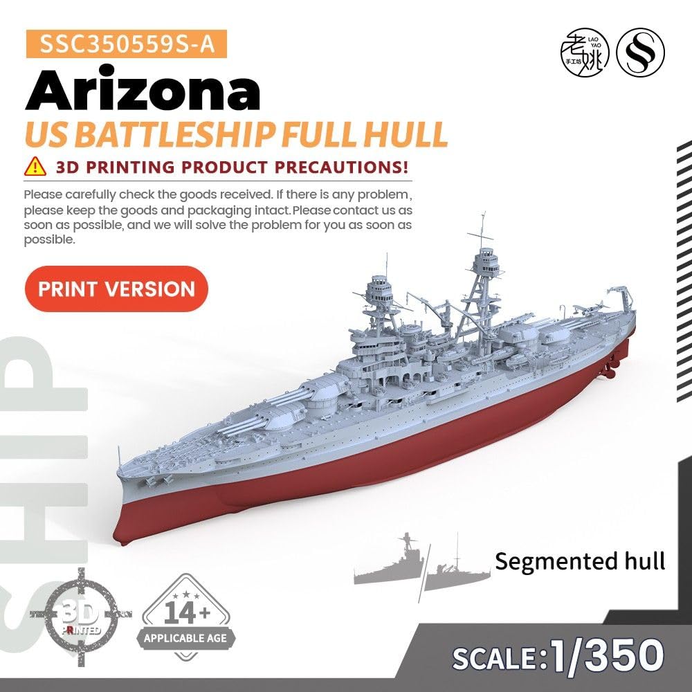 Niepomalowany model wojskowy 1/350 US Arizona Battle Full Shell