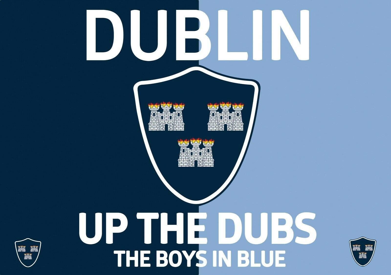A4 POSTER - DUBLIN COUNTY FLAG - UP THE DUBS - DOUBLE SIDED IN IRISH & ENGLISH