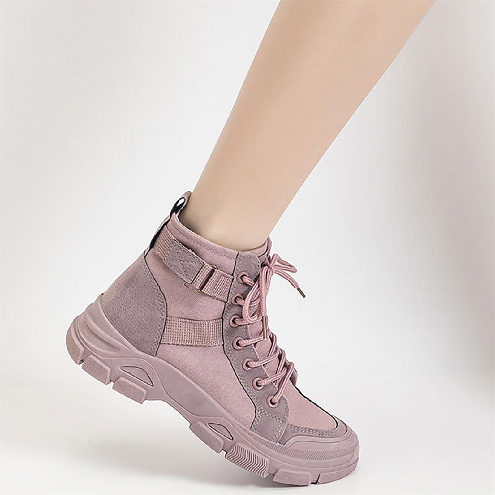 Cocila Botas Altas Caña Alta Transpirables Lona Gruesa Botines Mujer Marrones Tacon