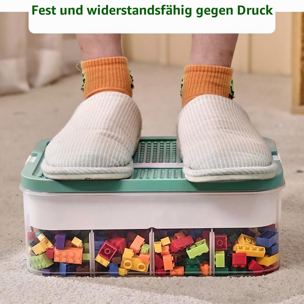 Bausteine Aufbewahrungsbox,Zum Zusammenbau Von Spielzeugpartikel-bausteinen(Mit Aufbewahrungsbox), Sortierboxen Spielzeug Bausteine Aufbewahrung Mit Fächern,Storage Box,Kisten(Grün, 3-Schicht)
