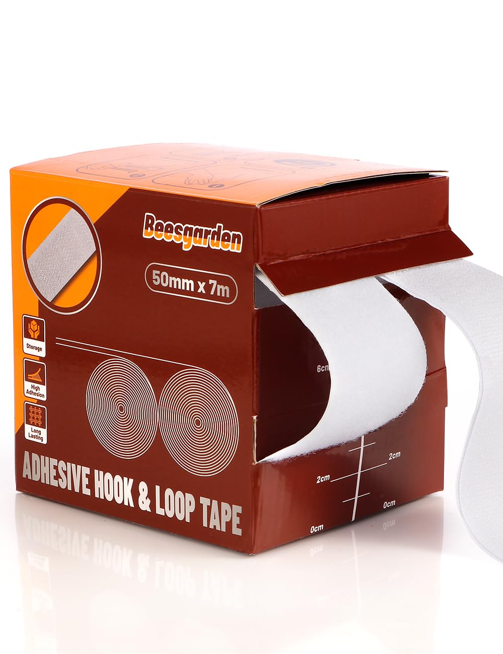 Beesgarden Heavy Duty Hook and Loop Adhesive Tape 50mm x 7m with Dispenser, Extra Strong Double Sided Stick On Tape for Room Décor & Home, Office,Desk, Garage, Car Carpet Sofa Picture Frame