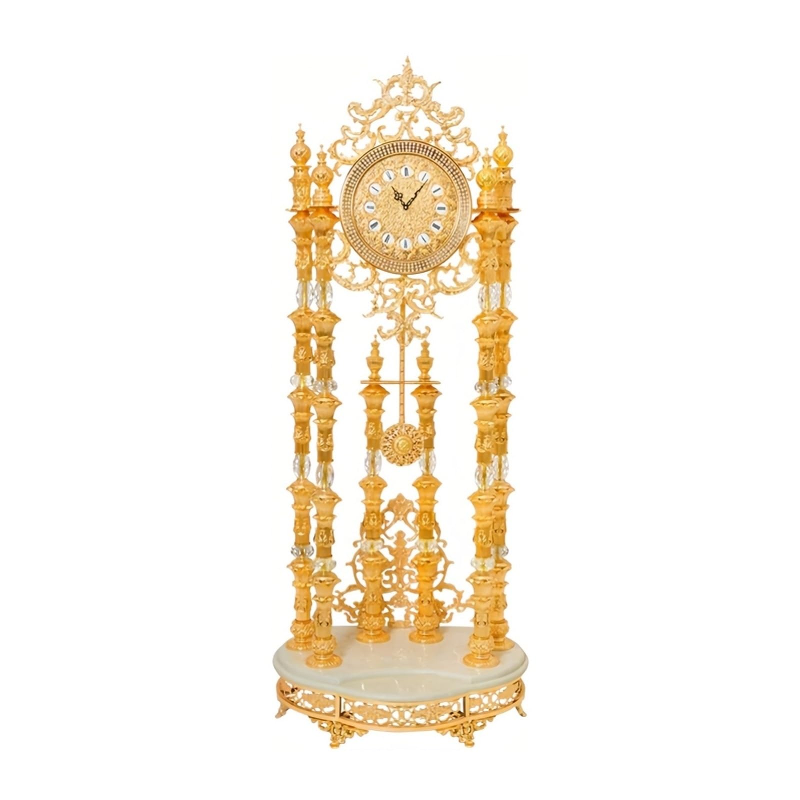 HLHLOP777 Grandfather Alarm Metal Floor Clock Quartz European Style Ornate for Home Villa Mansion Floor Clock