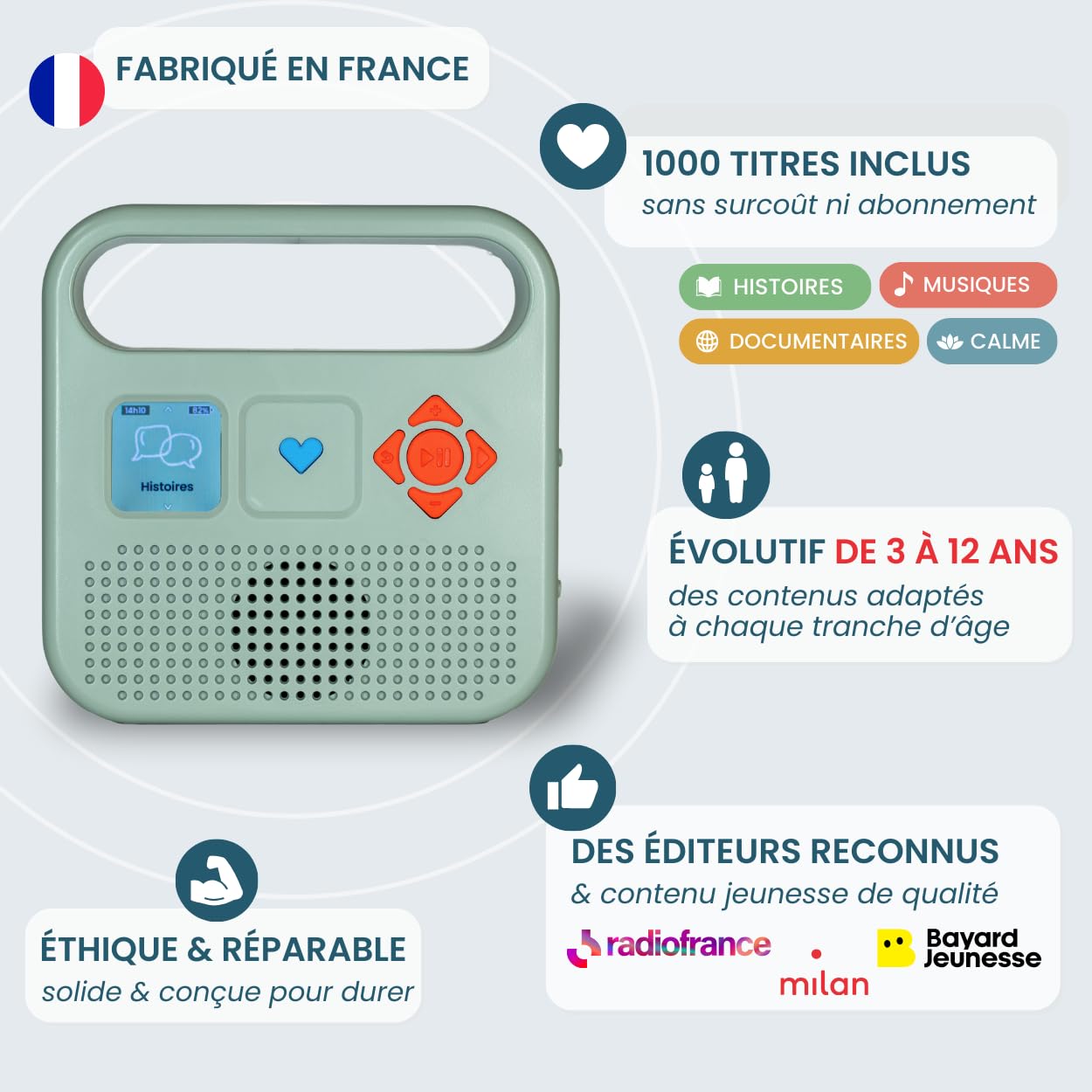 Visiter la boutique MERLIN Merlin - Boîte à Histoires avec 1000 titres Inclus - Contenus Bayard Milan & Radio France - 3-12 Ans - Vert Amande - Version 2 in use