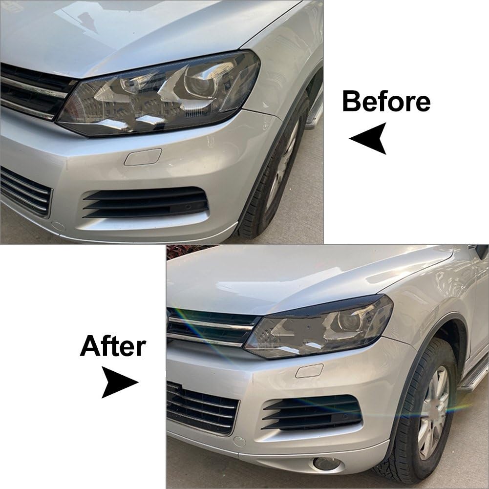 Para VW Para Touareg 2010 2011 2012 2013-2018 Párpado Frontal Cubierta Faros Pegatina Cejas Faro Accesorios Para Coche Ajuste cubierta párpado ceja faro(Aspecto de fibra de carbono)
