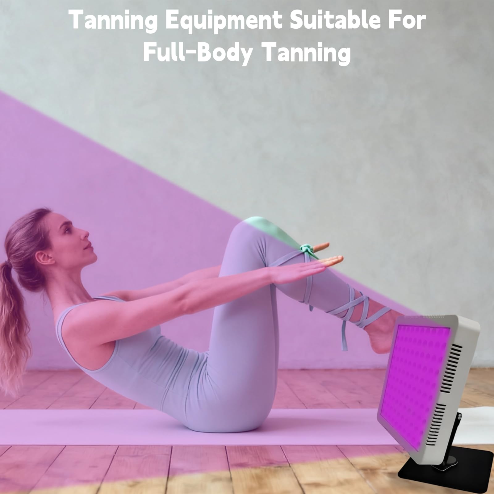 Lampe de bronzage 395 nm avec 100 LED violettes, solarium pour le visage pour une utilisation à la maison et tout le corps, avec minuterie, luminosité réglable, support et lunettes