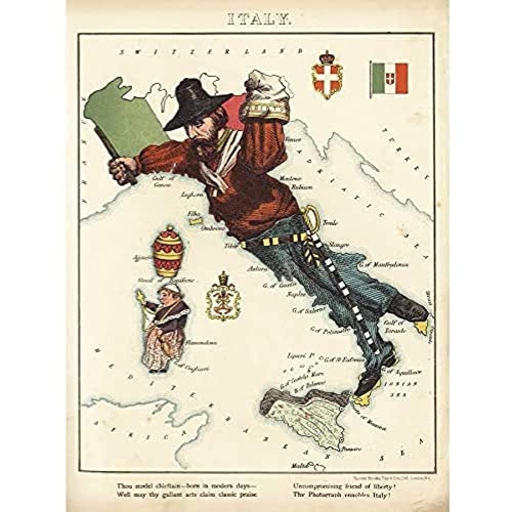 Lancaster 1869 Pictorial Map Italy Fun Geography Art Print Canvas Premium Wall Decor Poster Mural