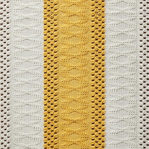 Image of ZeeMart Macrame Style Bicolor Stitching Table Runner, 14 x 60 Inch Mustard /Ivory, Boho Yellow Table Runners 60 Inches Long, Farmhouse Woven Home Decor