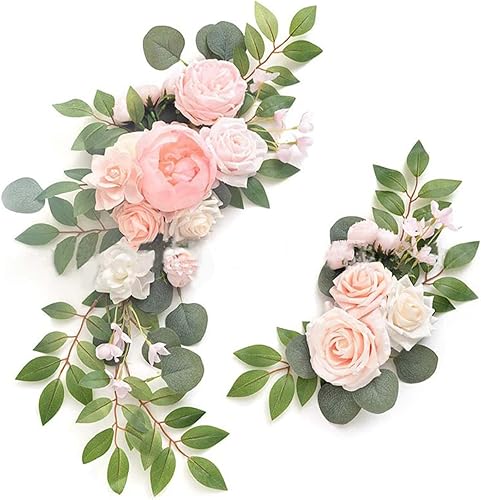PerGar Juego de 2 flores artificiales para arco de boda, flores artificiales para letrero de boda, decoración de boda polvorienta para decoración de