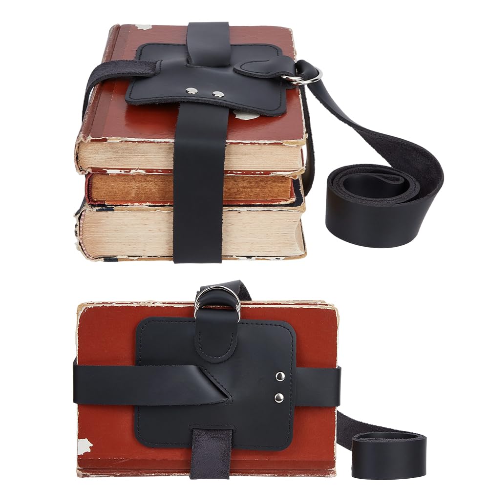 GORGECRAFT PU Leather Book Strap Carrier 1.4m Adjustable Black Book Belt Holder Renaissance Steampunk Shoulder Carry Straps for Libraries Reading Reader Essentials Gifts Accessory