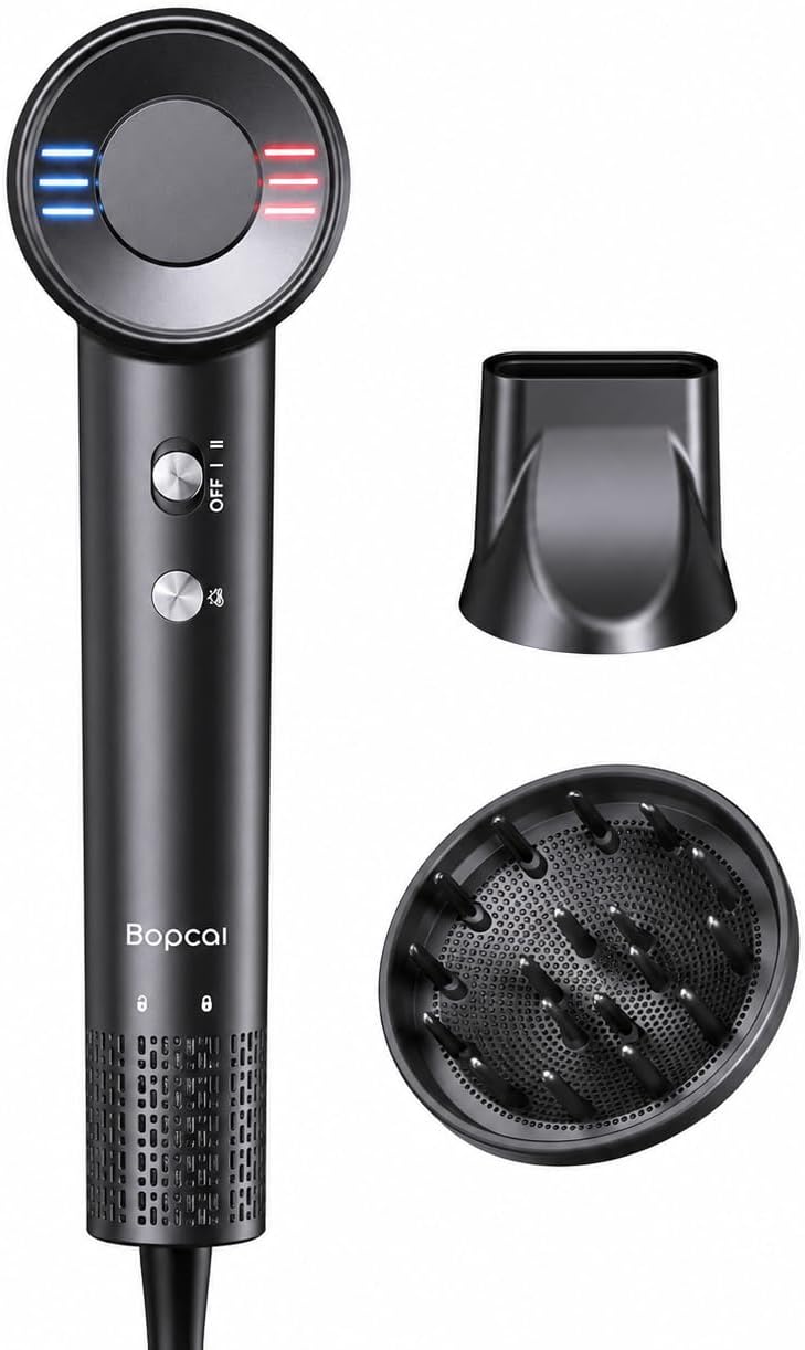 🔥 STARKER PREIS (-40%) Bopcal Ionen Haartrockner 170000 U/min mit Diffusor, Reise Föhn 100-240V