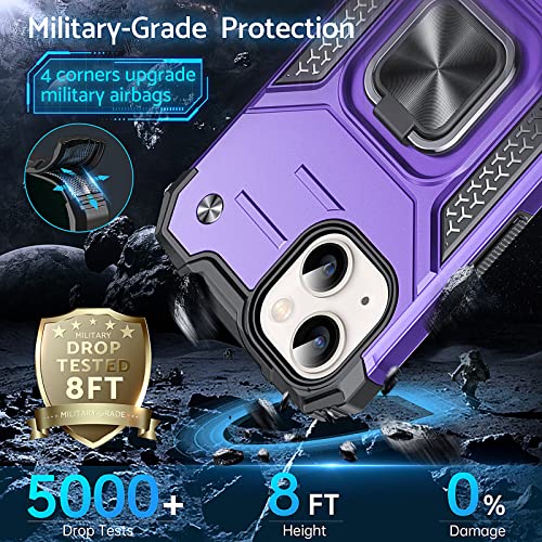 Image of Anqrp Heavy Duty Case for iPhone 13 /14 Case with Enhanced Ring Holder Grip Stand, Military Grade Shockproof Rugged Drop Protective Silicone Hard Slim iPhone 13 /14 Phone Case Cover,Purple