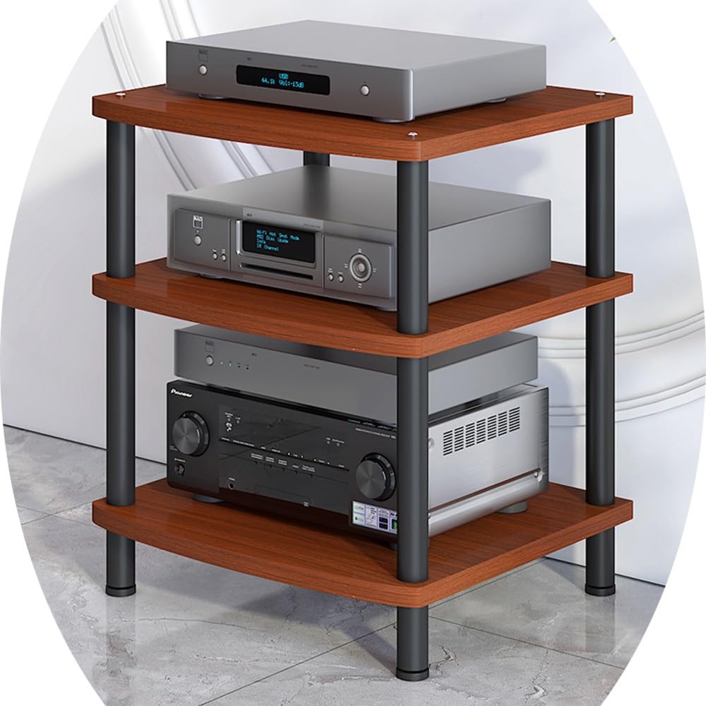 Étagère stéréo en teck à 3 niveaux : meuble audio réglable