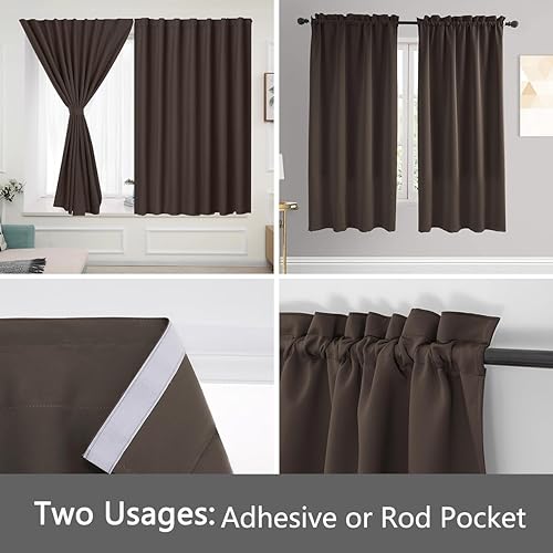 Miniatura 4 de Muamar Cortinas opacas de velcro para dormitorio, 2 paneles con alzapaños, sin varillas, cortinas pequeñas, fácil de instalar para ventanas