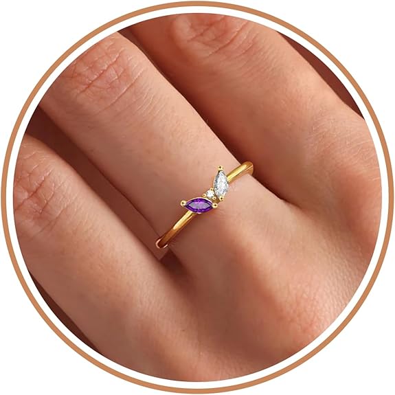 February Birthday Gifts for Women, March Birthday Gifts for Women Gold Rings with 2 Birthstone Amethyst Ring Adjustable Trendy Stuff Anniversary Jewelry for Sister Friend