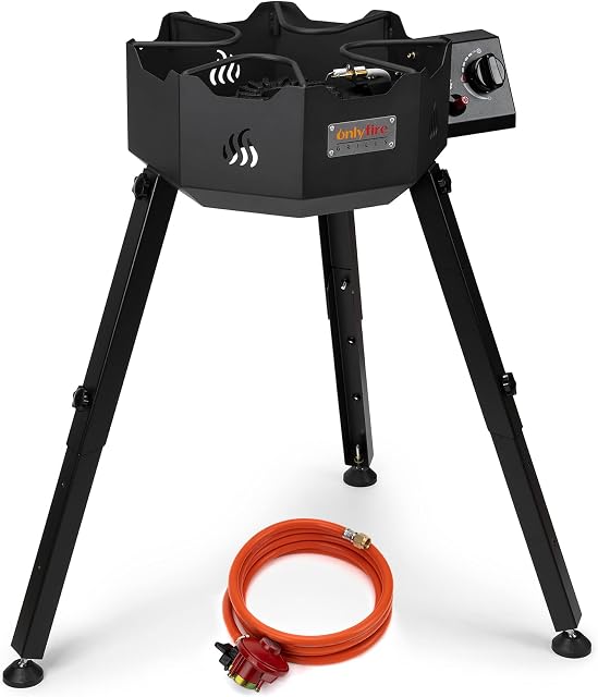 Onlyfire Outdoor Propane Burner Stove, Portable Wok Burner Stand with Wok Brackets and Removable & Adjustable Legs for Outdoor Camping Cooking