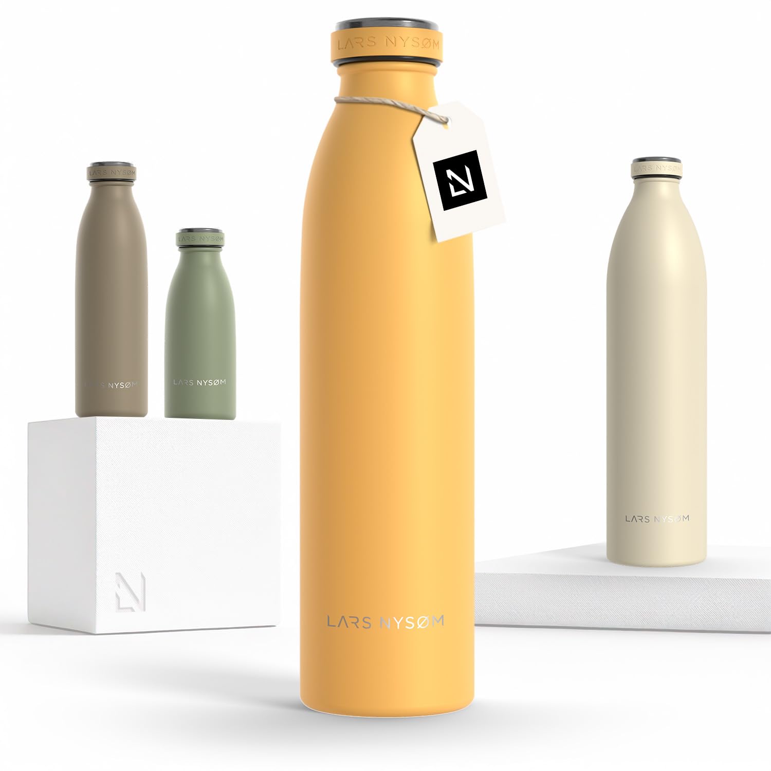 Lars NysØM Borraccia Termica 750Ml In Acciaio Inox | Bottiglia Isolata 0.75 Litro | Bottiglia D'acqua A Tenuta Stagna Per Sport, Bicicletta, Cane (Mustard Yellow, 750Ml)-image