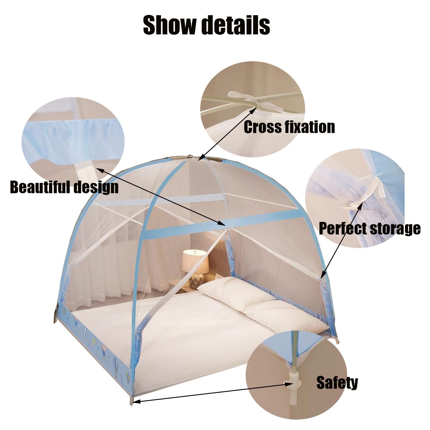 Mosquitera para Cama, mosquitera Plegable, Carpa con Dosel, Cortinas para Camas, mosquitera emergente, Carpa tamaño King, mosquitera portátil con Base(150cmx200cmx145cm)
