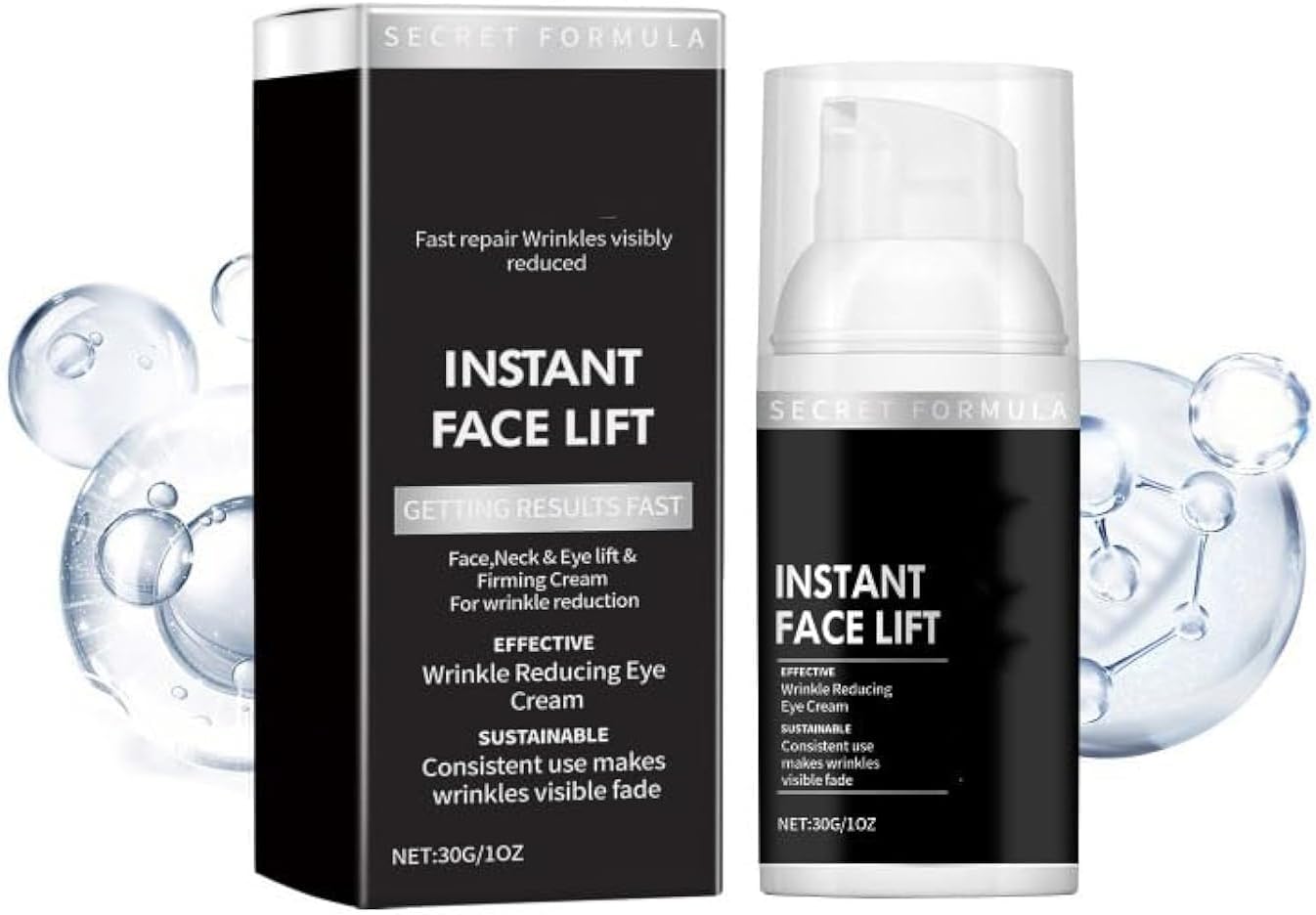 TERRIFI Instant Firmx Eye Cream & Eye Bag Cream, Removes Bags, Dark Circles, Puffiness, Wrinkle Reduction, Face Lift, Tightens Skin, Smooth the Look of Fine Lines, 30g (Black)