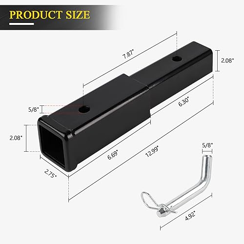 Miniatura 2 de CPROSP Extensión de enganche de 8 pulgadas, se adapta a barra de remolque de tubo receptor de 2 pulgadas, vástago de acero resistente, 6000 libras,