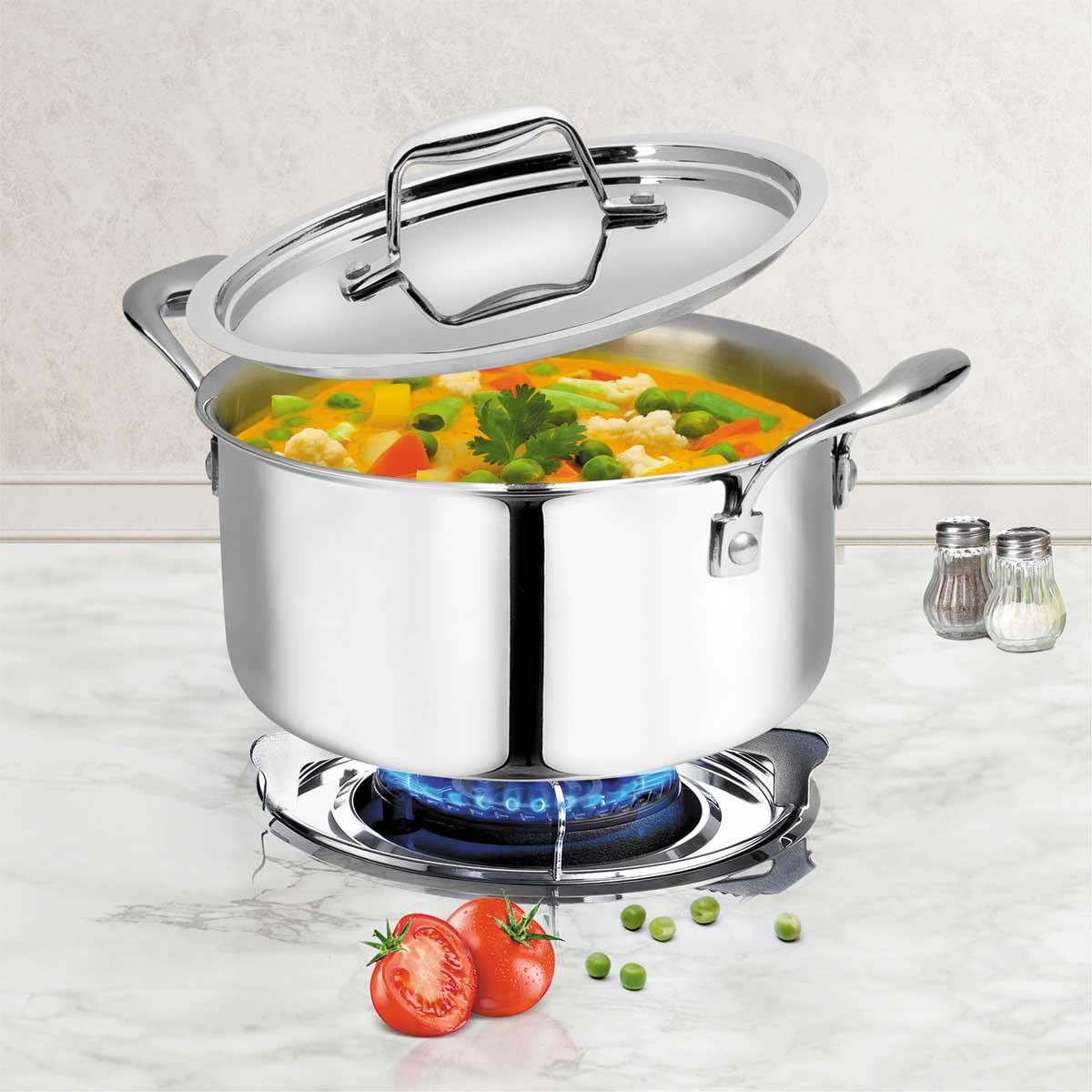 Signora Ware Artista Triply Stewpot Stainless Steel Induction Compatible Triply with Steel Lid (Induction and Gas Compatible), 20Cm, Capacity 3300Ml, Silver - Image 5 thumbnail
