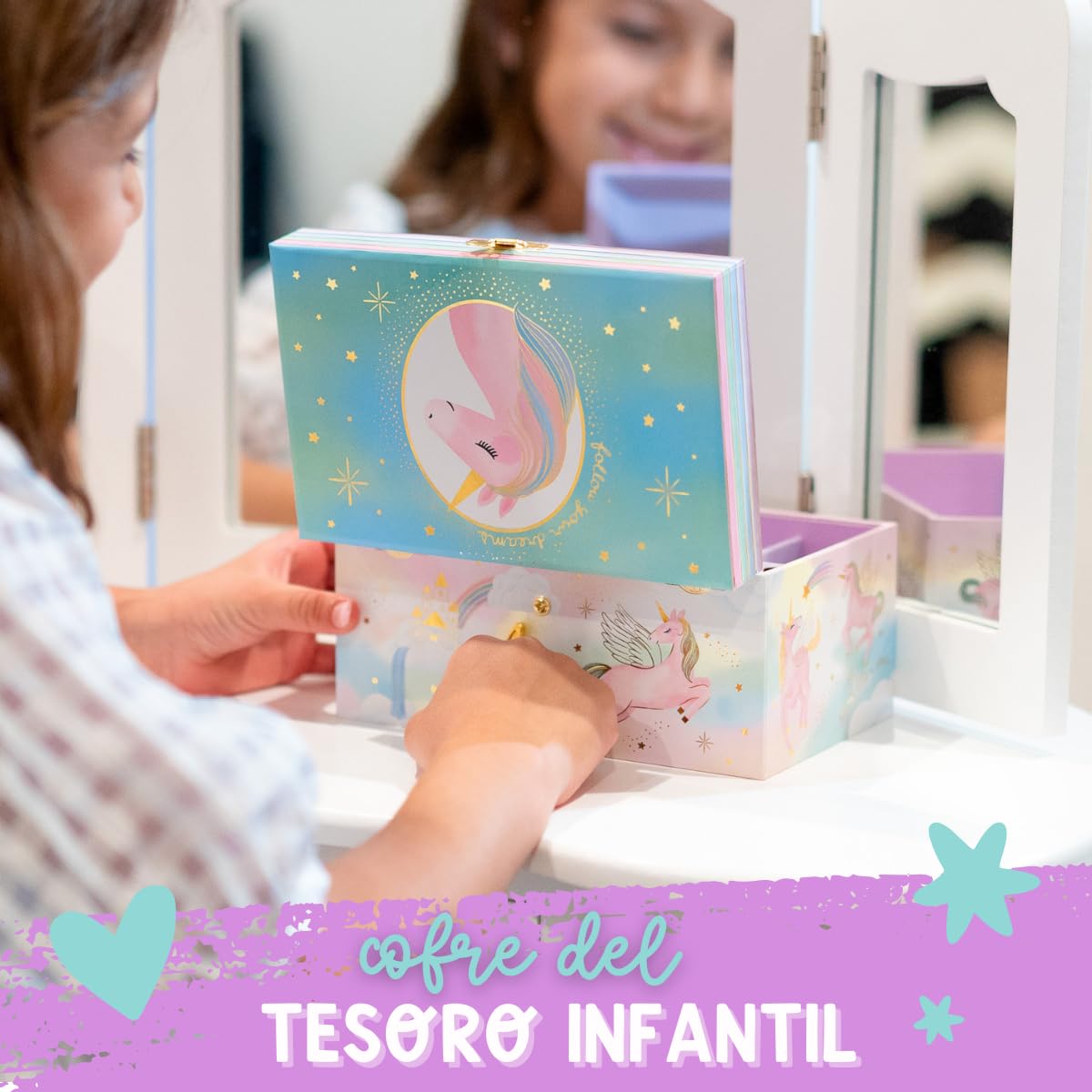 Giggle & Honey Joyero Musical de Unicornio para Niñas - Unicornio Bailarín con Espejo, Regalo de Cumpleaños 3-10